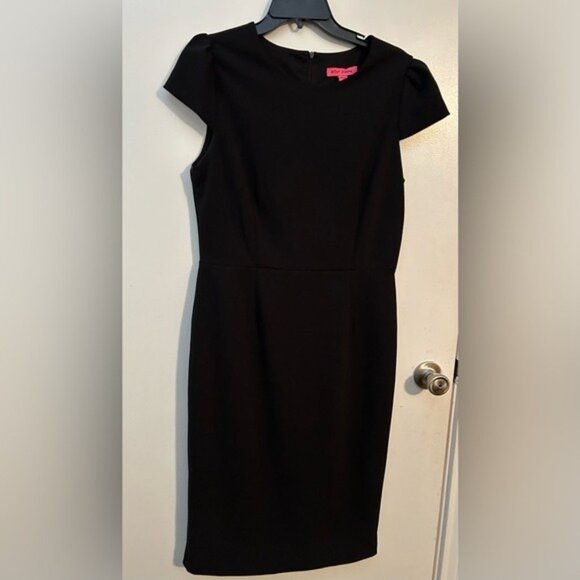 Betsey Johnson Black Sheath Midi Dress with Puff Sleeves - Picture 3 of 8